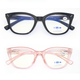 JORCENSEY 2 PACK Cat Eye Reading Glasses for Women,Fashion Oversized Ladies Blue Light Blocking Readers (Mix,+1.25)