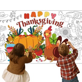 Thanksgiving Giant Coloring Tablecloth, 30 x 72 Inches Fun Coloring Poster, Jumbo Paper Coloring for Activities Games Party Favors Supplies, Thanksgiving Crafts Decorations for Family, Classroom