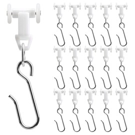 Pocysem Ceiling Curtain Track Roller Hooks-Room Divider, Durable Stainless Steel Curtain Hooks with Dual Wheel,RV (15 Pack)