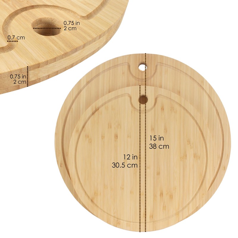 BambooMN Bamboo Round Chopping and Serving Board Charcuterie Board 12"