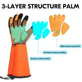 Vgo... Garening Gloves Long Sleeves in Leather with Touchscreen, Heavy Duty Work Gloves Gauntlet Thorn Proof Antivibration for Yard Garden Agriculture,1 pair