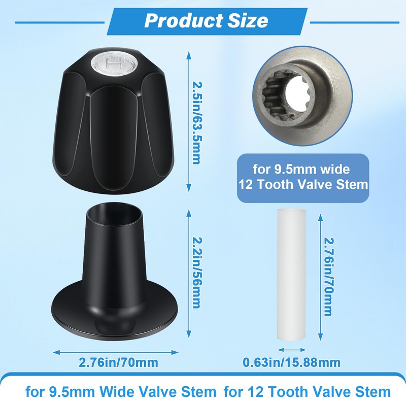 Metal Matte Black Shower Knob 2 Piece Replacement, Compatible with