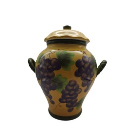 ACK Tuscany Grape Hand Painted Ceramic Cookie Jar with Lid and and Rubber Seal, Food Storage Jar, Kitchen Décor, Snack Storage Container for Cookie, Candy