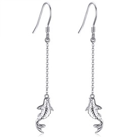 CUPENDA Koi Fish Earrings Sterling Silver Fish Dangle Drop Tassel Threader Earrings Jewelry for Women