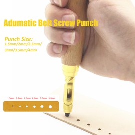 Manual Leather Puncher, Portable Leather Belt Punch Tool with 6 Punching Die Head, DIY Screwdriver Puncher 1.5/2.0/2.5/3.0/3.5/4.0 mm Hole Maker, for Watch