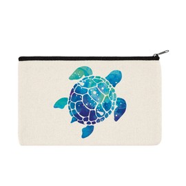 WIRESTER Canvas Zipper Makeup Bag, Cosmetic Pouch, Organizer Case for Women Girl, Multi-Purpose Travel Cosmetic Bag - Blue Sea Turtle