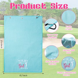 A1DIEE Microfibre Absorbent Golf Towel - 3pcs Women Pink Clean Golf Ball Towels Embroidery Pattern Golf Towels with Carabiner Clip for Golf Bags Sport Gift Accessories for Mama Wife Golfers