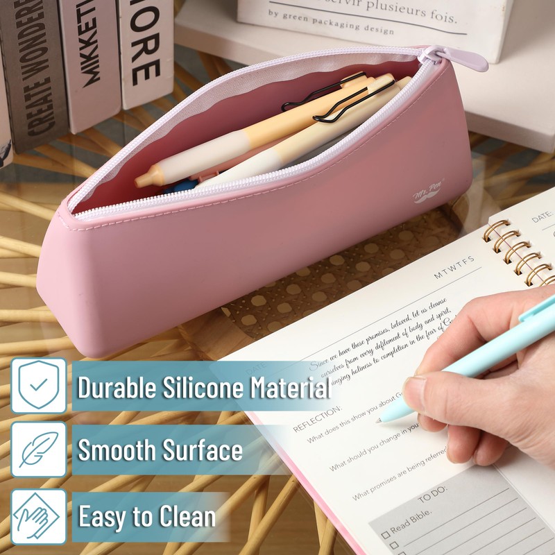 Mr. Pen- Silicone Pencil Case Pouch, Dusty Pink, Aesthetic Triangular
