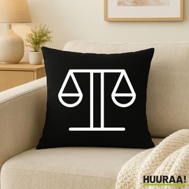 Huuraa Cushion Cover Libra Zodiac Sign Symbol Gift 40 x 40 cm Black Cotton Scales Present