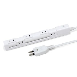 STYLED Rotating Magnetic Power Strip AC Outlet, 6 Outlets, 6.6 ft (2 m), White, Extension Cord, Rotary Tap, Lightning Guard, 1500W (6 AC Outlets)