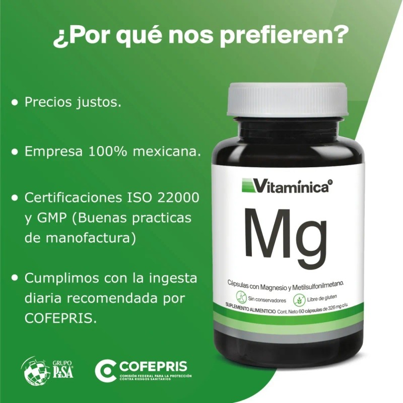 Vitamínica Mg Magnesium (180 Capsules) - Natural Mineral for 90