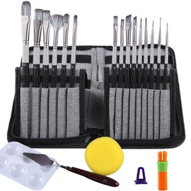 21 PCS Kit de Pinceles para Pintura Acrilica, Con extensor de barra de aceite, Pinceles Profesionales para Acuarela, Oleo, Acuarela y Gouache, Cepillos de Pintura Práctico para niños,adultos (19 pcs)