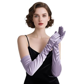 THARAHT Women Long Gloves with Satin Elbow Length for 1920s Opera Tea Party Costumes Bridal Evening Dress,Lavender