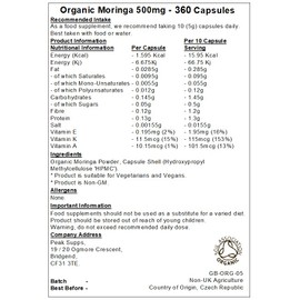 Peak Supps Organic Moringa 500mg - 360 Capsules