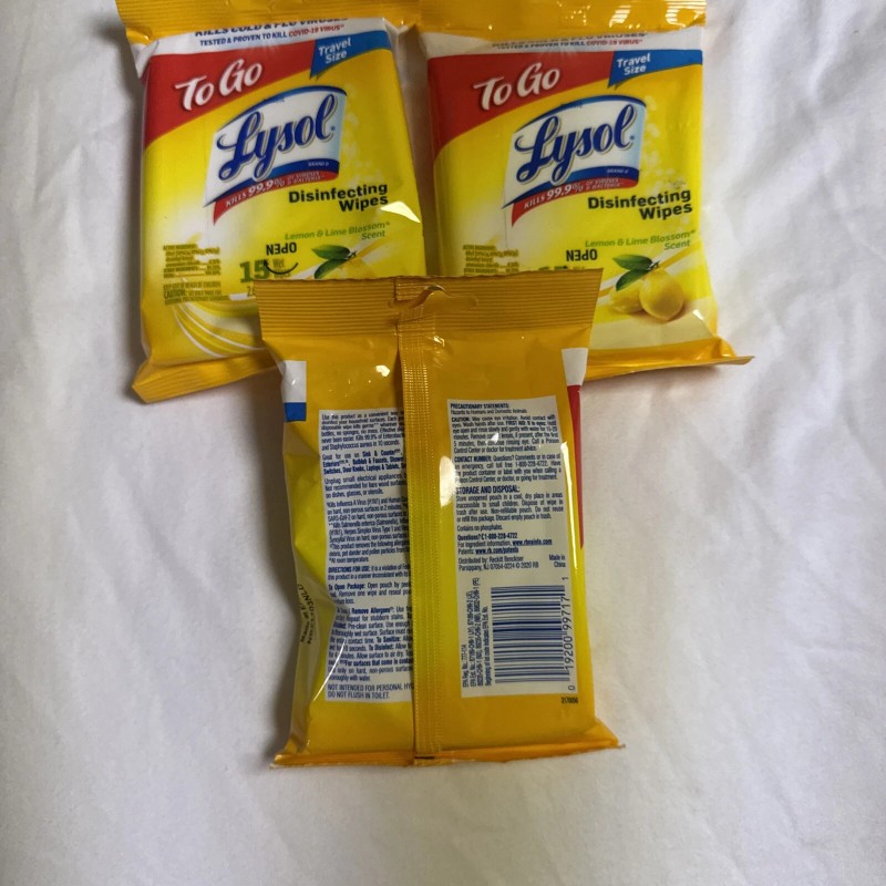 Lysol 3- Lysol Wipes Travel Pack 15ct per Pack, Lemon