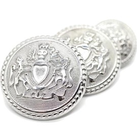 Silver Metal Shank Buttons - 12 Pcs - 3 Size Options - Luxury Twin Lion Kingdom Round Metal Shank Buttons for Men Women Blazer Coat Uniform Shirt Suit and Jacket Sewing Craft DIY N6501