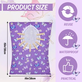 Whaline 2 Pcs Clothespin Bag with Hanging Hook Watercolor Butterfly Laundry Clothes Pin Holder Waterproof Clothespin Storage Organizer with Large Opening for Outdoor Wardrobe Laundry Room, 15 x 11Inch