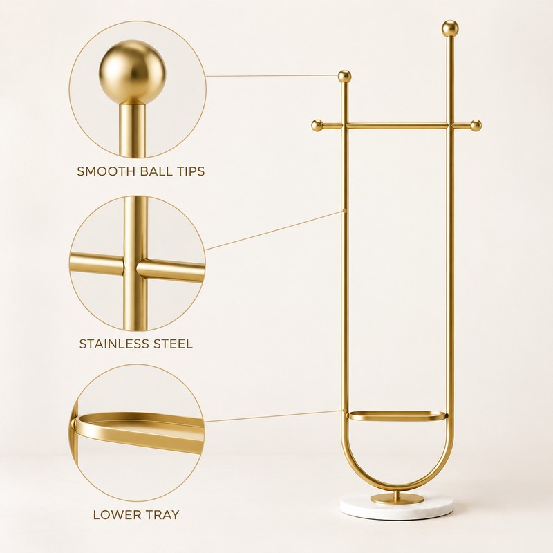 Modern Freestanding Stainless Steel Clothes Rack with Hanging Bar &