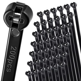Blulu 200 Pcs Black Cable Tie 14.9'' 53LB Nylon 6.6 Zip Cable Ties with Stainless Steel Locking Device Heavy Duty UV Resistant Wire Wrap with Metal Tooth Multi Purpose for Indoor Outdoor