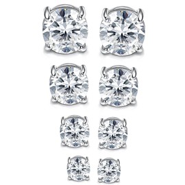 MILACOLATO 4 Pairs Stainless Steel Magnetic Stud Earrings for Men Women Round/Square CZ Inlaid Magnetic Earrings Non-Piercing CZ Clip On Stud Earring 3 Colors 4-7mm