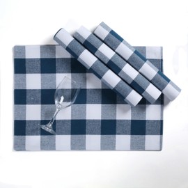 Softopia Cotton Cloth Placemats 100% Cotton 13"x19" Buffalo Check Decorative Washable Set of 4 Table Placemat for Dining, Holidays, Buffet Parties & Wedding Use - Teal Green White