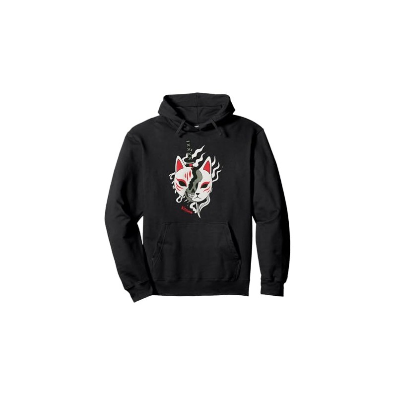 Kitsune Samurai Fox Nine-Tailed Mask Art Anime Pullover Hoodie