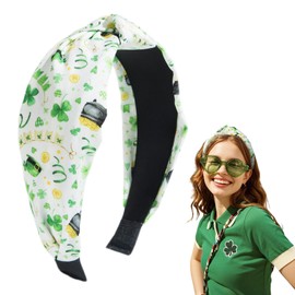 ATLKDLK St. Patrick’s Day Knotted Headband Green Clover Hat Wide Thick Head Hoop Non Slip fashion headband Irish St. Patrick's Day Decor Head Accessories Gifts for Women