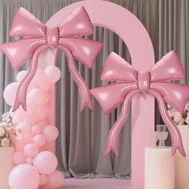 2Pcs 42 Inch Large Pink Bow Balloons - Giant Balloons for Girl Women Birthday Wedding Engagement Bachelorette Baby Shower Coquette Party Decorations