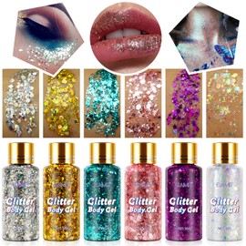 Glitter Face and Body Gel, Liquid Eyeshadow Gel for Festival Party, Lips Glitter Gel, Hair Glitter Gel, Manicure DIY Glitter Gel, Long Lasting Shiny
