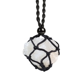 Anjiucc Natural Raw Gemstone Crystal Pendant Necklace Stone Holder Necklace Cord Hand-Woven Necklace with Adjustable Length for Women Men(Agate Geode)