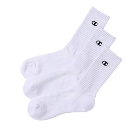Champion C3-ZB722S Men's Socks (3 Pairs), Antibacterial and Odor Resistant, One Point Logo, 3-Pack Middle Socks, Accessories, white