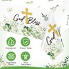 Ganeen 3 Pcs Green God Bless Baptism Tablecloth Disposable Plastic