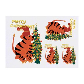4 x 'Tiger Decorating A Christmas Tree' Temporary Tattoos - Water Resistant, Skin-Safe, Non-Toxic Transfers, Mixed Sizes (TO00075896)