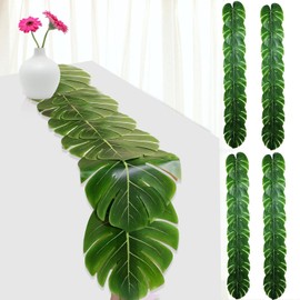 Paquete de 4 caminos de mesa de hojas de palma artificiales de 72 pulgadas, camino de mesa de hojas de palma tropicales, mantel de hojas sintéticas para boda, fiesta temática hawaiana Luau