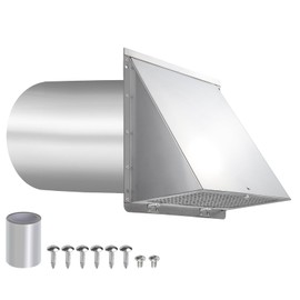 6 Inch Hooded Wall Vent with Screen and Damper,6 Inch Exhaust Vent Cover Cap for Outdoor Kitchen Range Hood Dryer Ventilation,Outside Wall Mount Extractor for House Air Exhaust, Stainless Steel