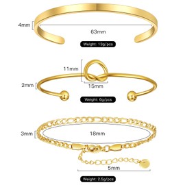 WHAOYOY 3PCS 14K Gold Adjustable Accessories Tennis Link Chain Bracelets for Women(GOLD)