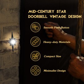Saillong Doorbell Button, Doorbell Button Replacement, Metal Push Button Doorbell, Doorbell Button Wired Replacement, Doorbell Lighted, White Light Wall Mounted Starburst Door Bell Buttons(Black)