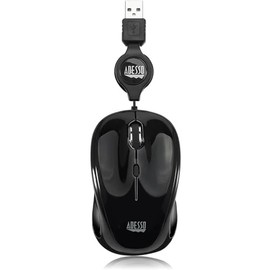 Adesso Ergonomic iMouse S8 - Retractable Optical USB Mouse (Black)