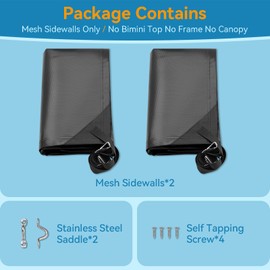 Detachable Clip in Bimini Top Mesh Sidewalls, Boat Sun Shade Universal Fit for 4 Bow Bimini Tops, with Straps Clips (Bimini Tops Not Included)