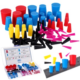 Briwooody 80 Pcs Rubber Plugs 8-Sizes Silicone Tapered Plug Kit 1/15" to 2/3" High Temp Stoppers for Coating, Hole, Painting Protection Silicone Stopper