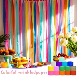15 Rolls Crepe Paper Colourful Crepe Ribbons Rainbow Multicoloured Paper Craft Crepe Streamer Wedding Carnival Party Decoration Wedding Decoration Birthday Party Decoration 4.5 cm x 25 m