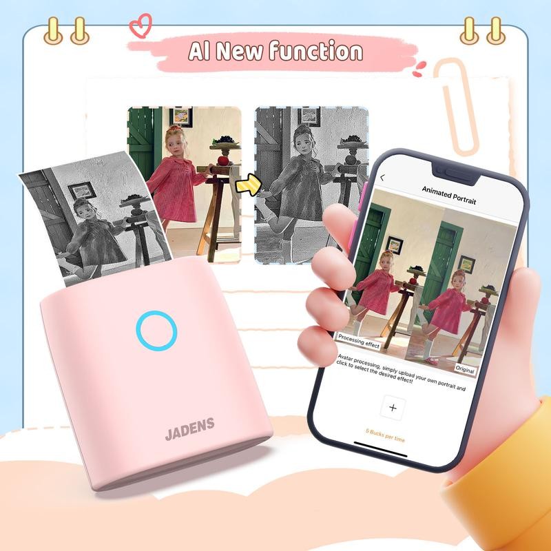 JADENS Mini Sticker Printer-2 Inch Bluetooth Thermal Pocket Printer,Inkless Portable