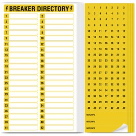 14 Sheets Breaker Panel Labels, 10 Electrical Box Catalog Labels and 4 Number Stickers, Colorful Durable Removable Electrical Number Directory Load Center Sticker（Yellow）