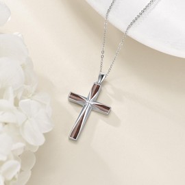 YAFEINI Wooden Cross Necklace Sterling Silver Cross Necklace Christian Wood Crucifix Pendant Jewelry For Women Men