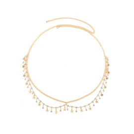 Waist Chain Belt for Women Fashion Rhinestone Body Chain Plus Size Gold Belly Chain Adjustable Waterproof Summer Bikini Waist Chain Crystal Tassel 2 Layered Waist Chains Trendy Waist Accessories Beach