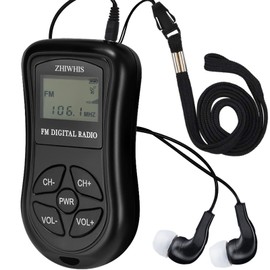 ZHIWHIS Mini Portable FM Radio, Stereo LCD Digital Display Tuning Pocket Walkmen Transistor Conference Receiver with Earphone, Small Pocket Radio Operated by AAA Batteries for Walking/Running