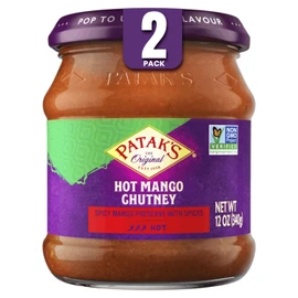 Patak’s Hot Mango Chutney - Sweet & Spicy Mango Chutney with Paprika & Red Chile - Vegan & Gluten-Free - Perfect for Meats, Cheese Platters & Veggie Dips - 12 oz (Pack of 2)