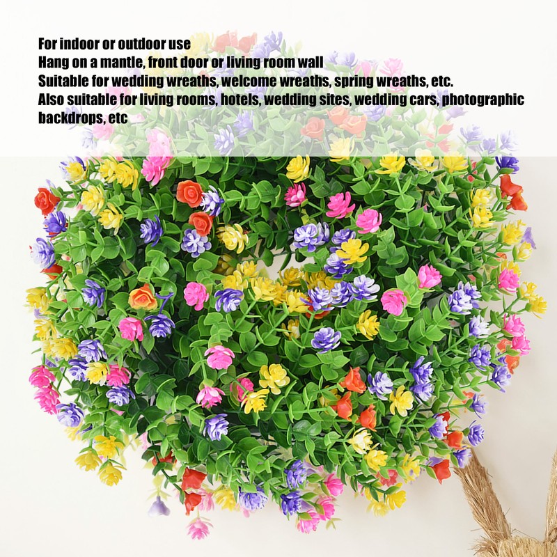 Flower Wreath Spring Babysbreath Faux Round Flower Wreath for Living