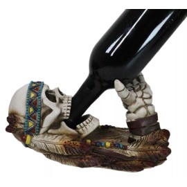 Southwestern Indian Chief Warpath Skeleton Skull Guzzling Bottle Wine Holder