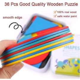 BBLIKE Smartgames Tangram for Children, 36 Montessori Wooden Toys + 60 Design Cards, Educational Toy, Classic, Sorting and Stacking Games for Children